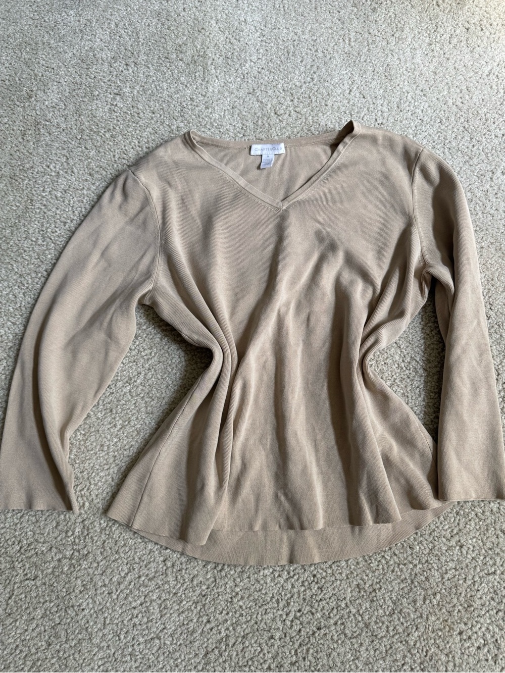 V-Neck Lightweight Long Sleeve Top - Beige
